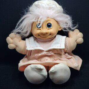 Vintage Russ Berrie Troll Kidz Doll in Pink Corduroy Dress 1990s